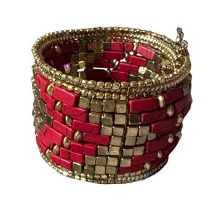 Elegant Gold and Red Beaded Bracelet